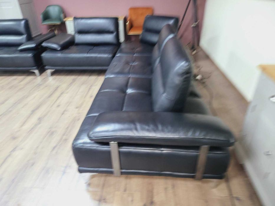 Черен кожен ъглов диван и фотьойл Artemis с ел. облегалки