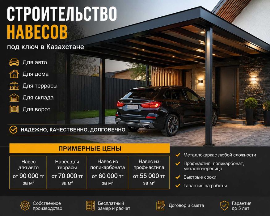 Навесы для авто, террасы, беседки под ключ