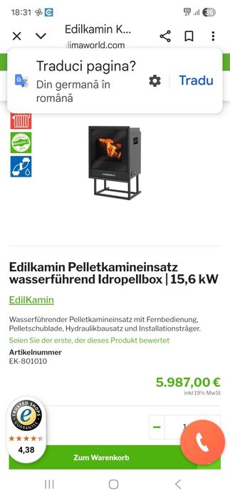 Termosemineu pe peleti 15.6kw