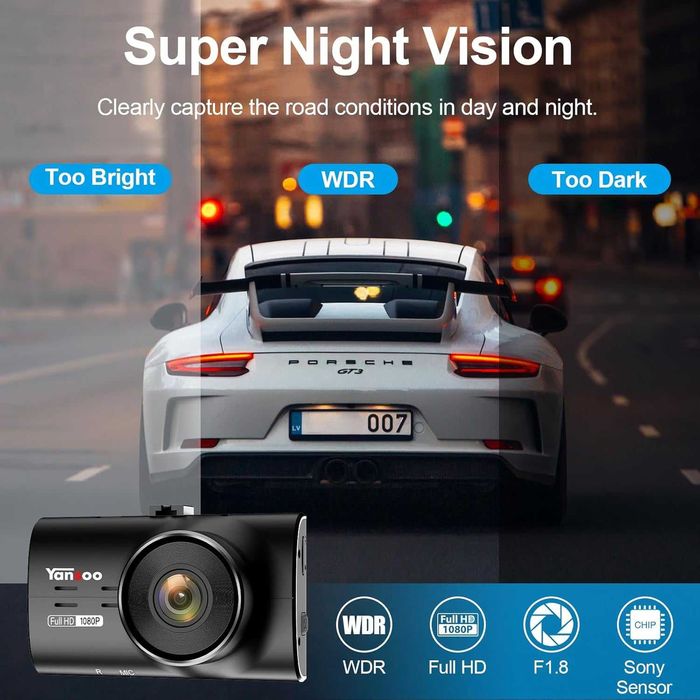 Yansoo Dash Cam + задна камера и карта  8GB карта