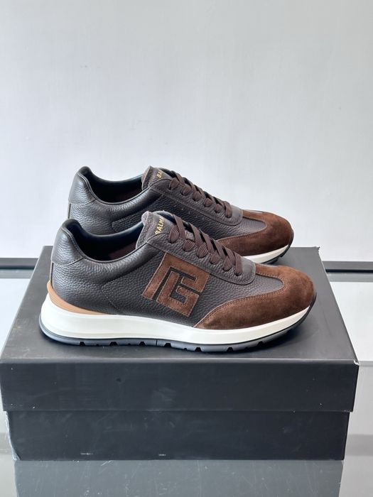 Balmain Monogram Runner Sneaker "Dark Brown Leather"