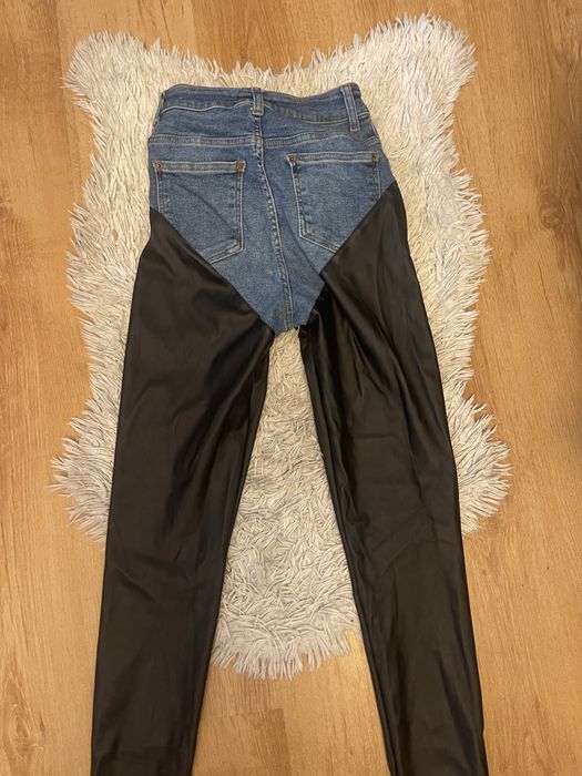 Pantaloni bogas blug si piele