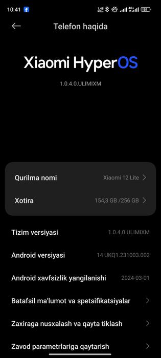XIAOMI 12 LITE kafolati bilan