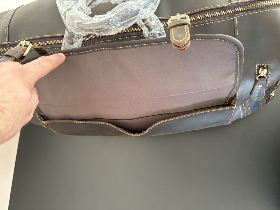 Кожен сак / пътна чанта от конска естествена кожа – тъмно кафяво