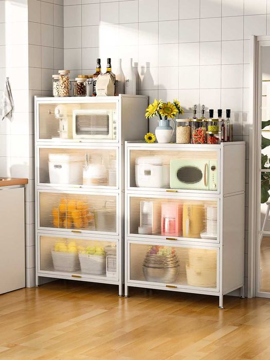 Metall oshxona shkafi eshiklari tepaga ochiladi, 35 kg polka