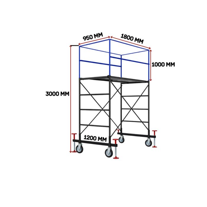 Передвижные строительные леса с домкратами и защитным верхним каркасом