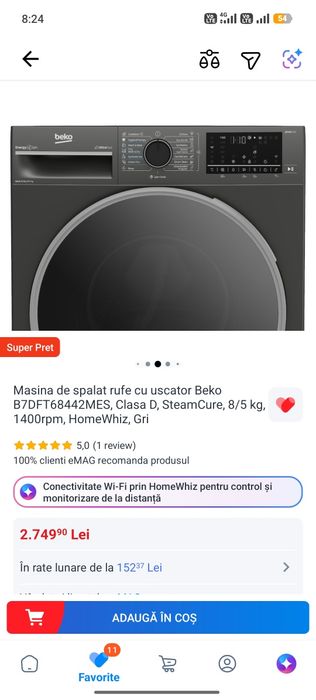 Mașina de spălat Beko cu Uscător sigilată cu garanție extinsă 7 ani