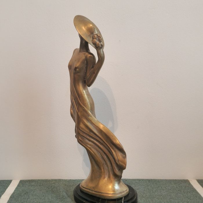 Statuetă mare Art Deco bronz – 40 cm – semnată MYLO – bază marmură