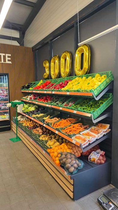 Rafturi magazin PREMIUM , Rafturi paine , fructe si legume , panificatie SHOWROOM Craiova