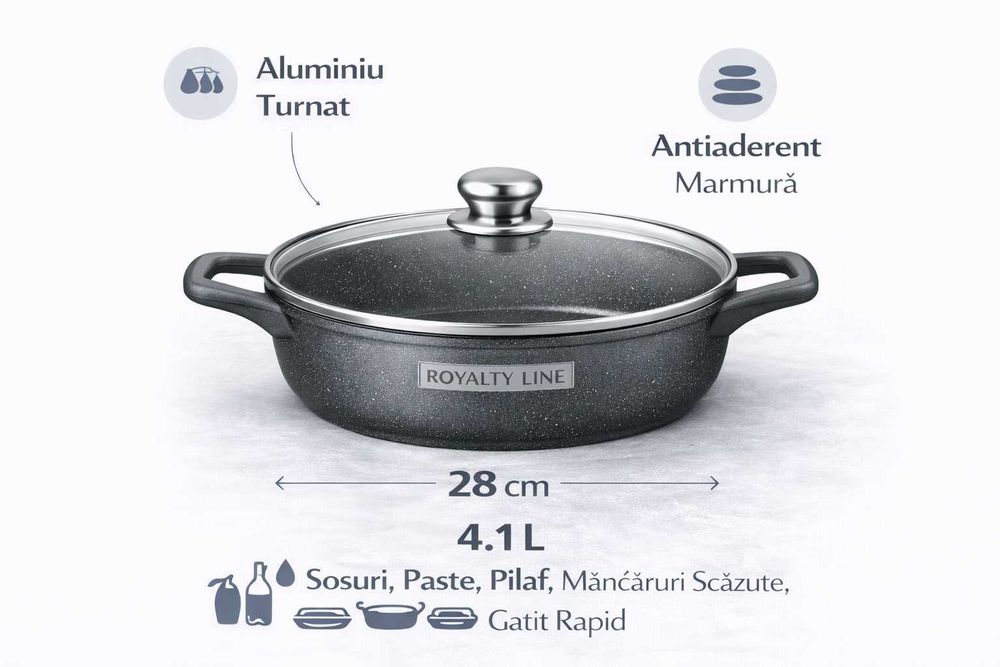 Oala joasa din aluminiu turnat cu capac 28 cm Royalty Line