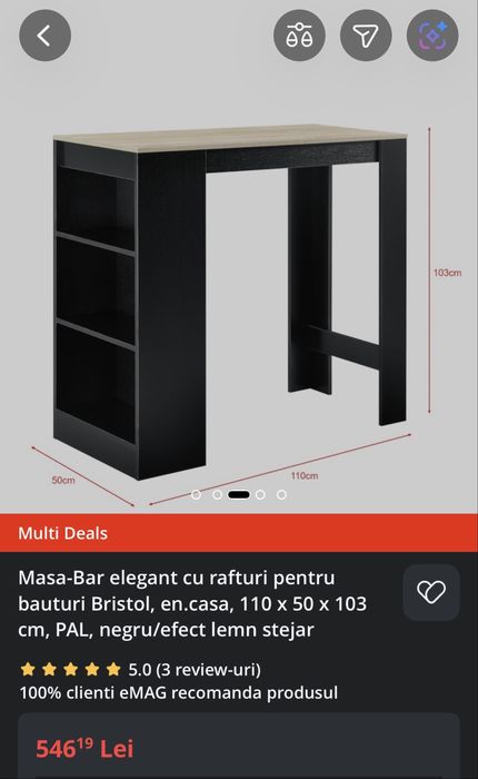 Vând masă-bar cu rafturi 110 x 50 x 103