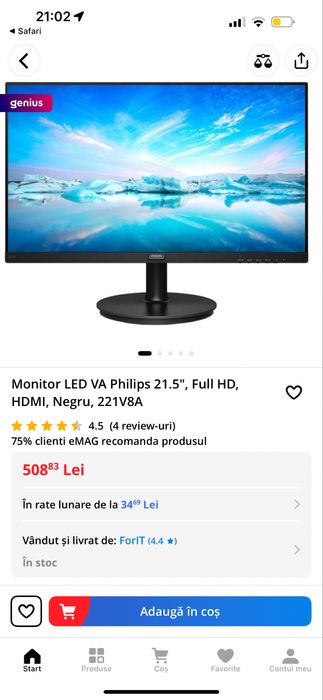 Monitor LED VA Philips 21.5 221V8A