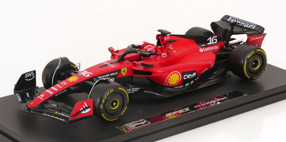Macheta auto Ferrari SF23 #16 Formula 1 2023 Charles Leclerc cu vitrina inclusa  1:18 Bburago