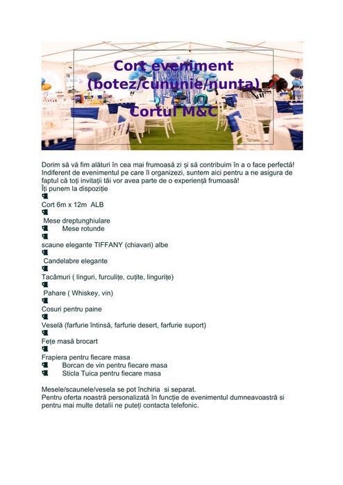 Cort de evenimente disponibil! -NOU -