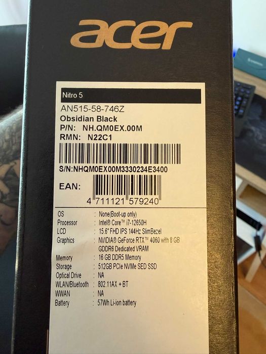 Laptop Gaming Acer Nitro 5 (AN515-58)  i7-12650H 16GB RAM  512GB SSD
