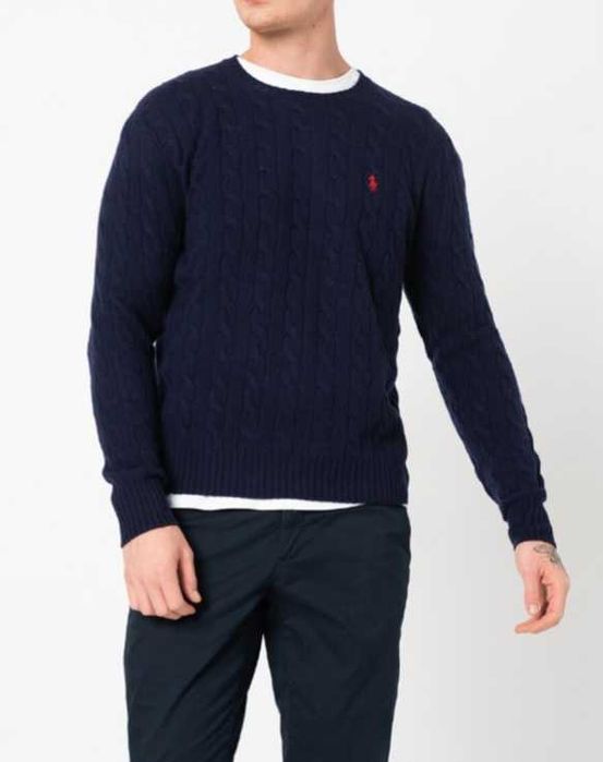 Оригинален нов мъжки пуловер POLO, с етикет, размер М, тъмносин