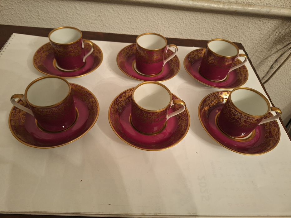 Set 12 ceșcuțe portelan espresso aurite Reichenbach vintage, anii 70, fabricate in Germania