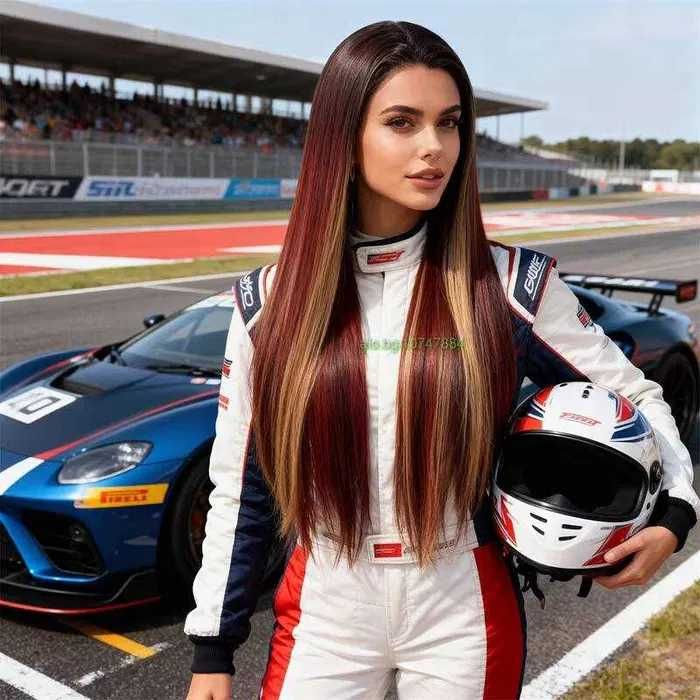 Омбре перука с дантела екстравагантен микс от червени и руси кичури