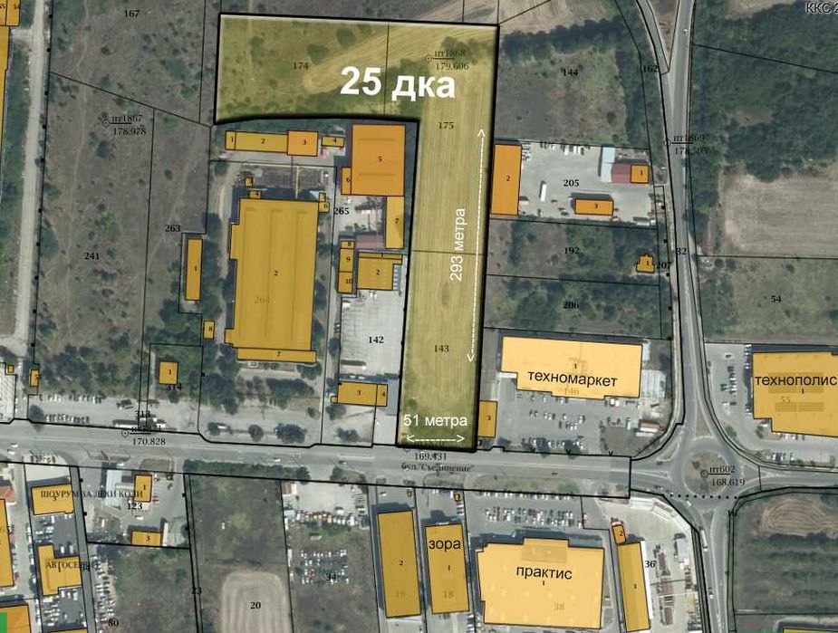 Продавам парцел УПИ 25дка срещу Практис