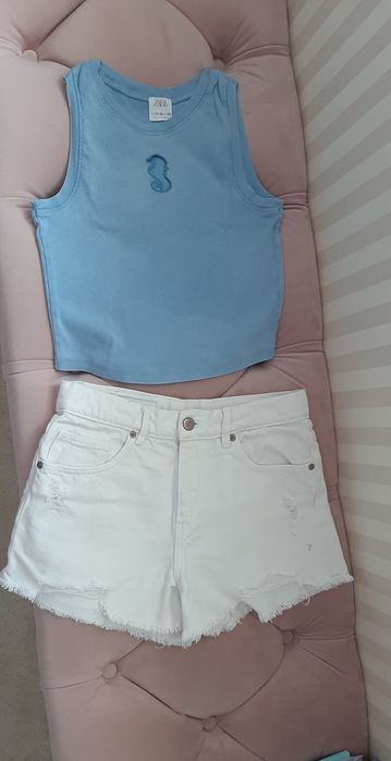 Set ZARA,fete 11-12 ani, pantaloni scurti blug + tricou