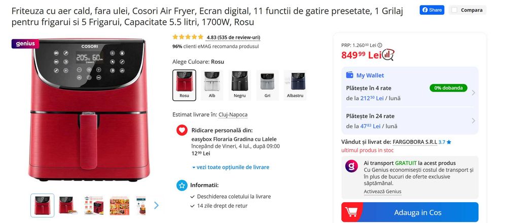 Cosori friteuza cu aer cald (air fryer)