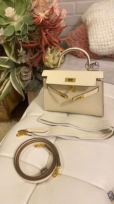 Мини Кели 19 см Mini Kelly craie Epsom gold hardware