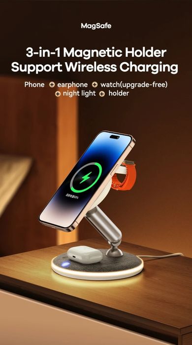 Remax RP-W90 3в1 Док-станция MagSafe 22W для iPhone 16 iWatch AirPods