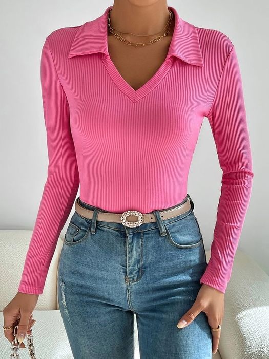 Розовая топ с воротником