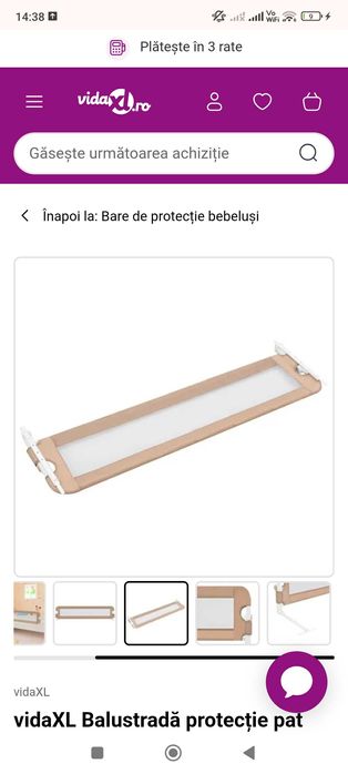 Balustradă protecție pat copii, gri taupe, 180x42 cm, poliester