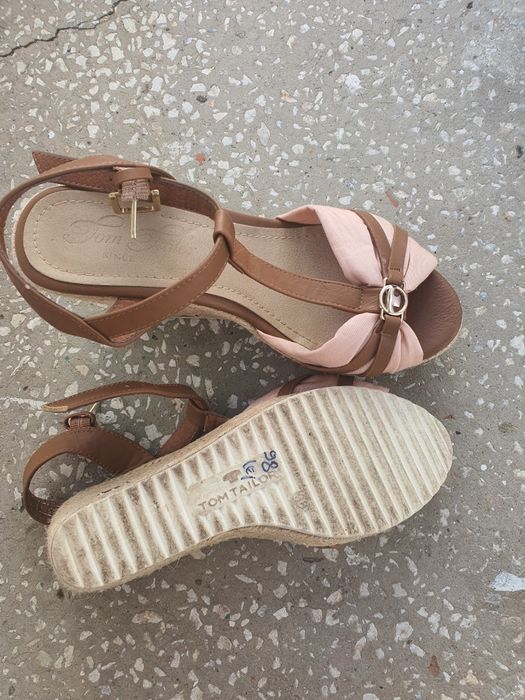 Tom Tailor 38 sandale platformă bej maro roz casual chic cu barete reglabile cu logo vizibil