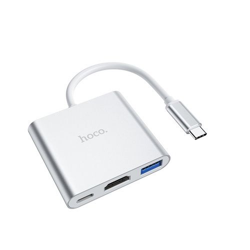 Хаб Hoco Type-C HB14 Easy use USB-C на USB3.0 + HDMI + PD, серебряный