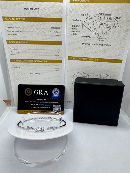 Сребърна гривна с мойсанит (Диамант) 1 карат