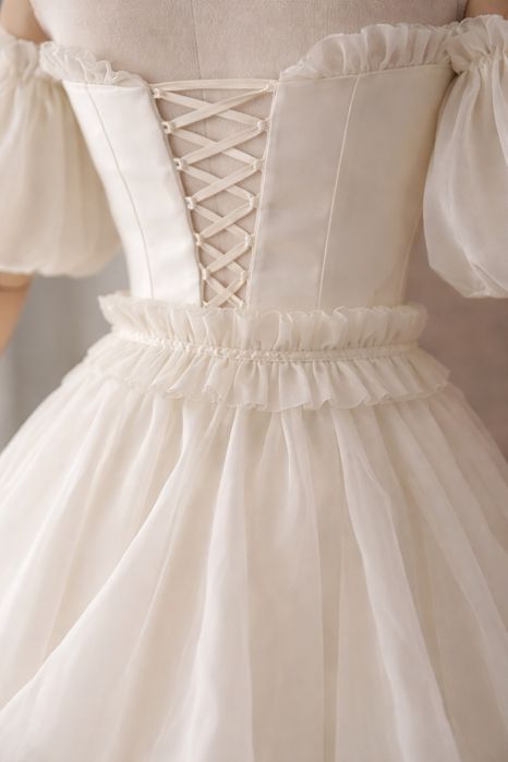 Булчинска рокля с пушкави ръкави и корсет Сватбен тоалет