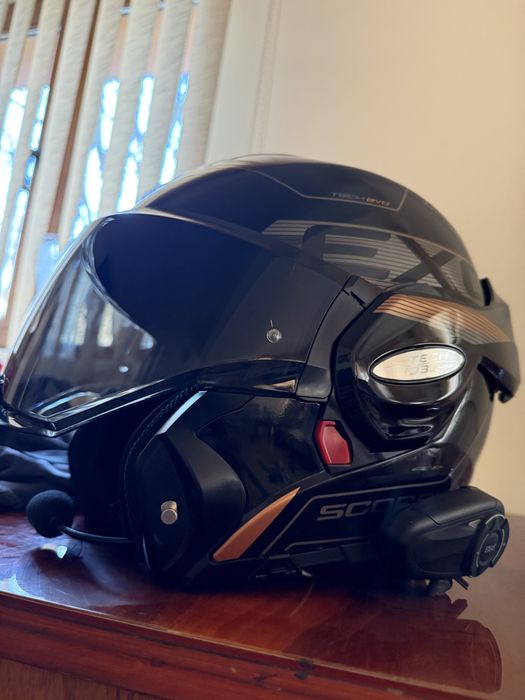 Cască moto modulară Flip Up Scorpion EXO-TECH EVO TRAVELER negru-cupru