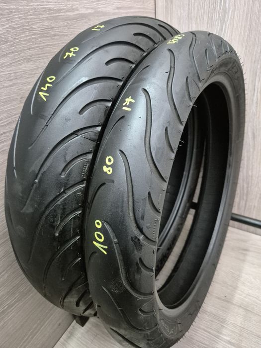 Set anvelope moto 100 80 17 cu 140 70 17 Michelin pilot street dot 4523 2024