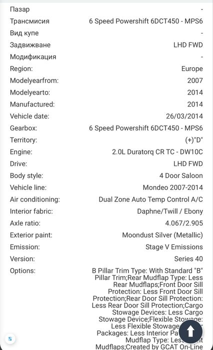 Ford Mondeo  2.0L Duratorq 2014 на части
