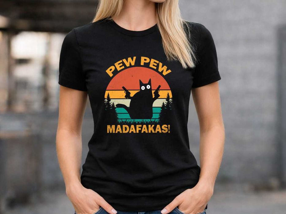 Дамска черна тениска „Pew Pew Madafakas“
