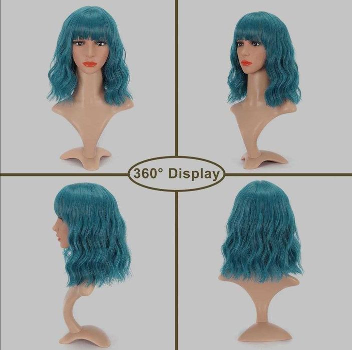 Тъмно синя перука до рамене. Изкуствена коса