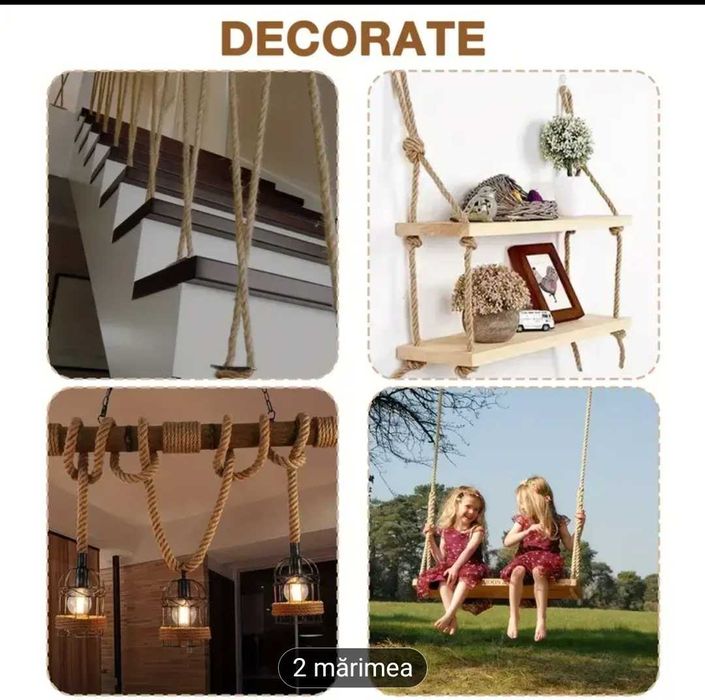 Promotie! Franghie funie canepa, iuta, grosime 18mm, lungime 10 metri