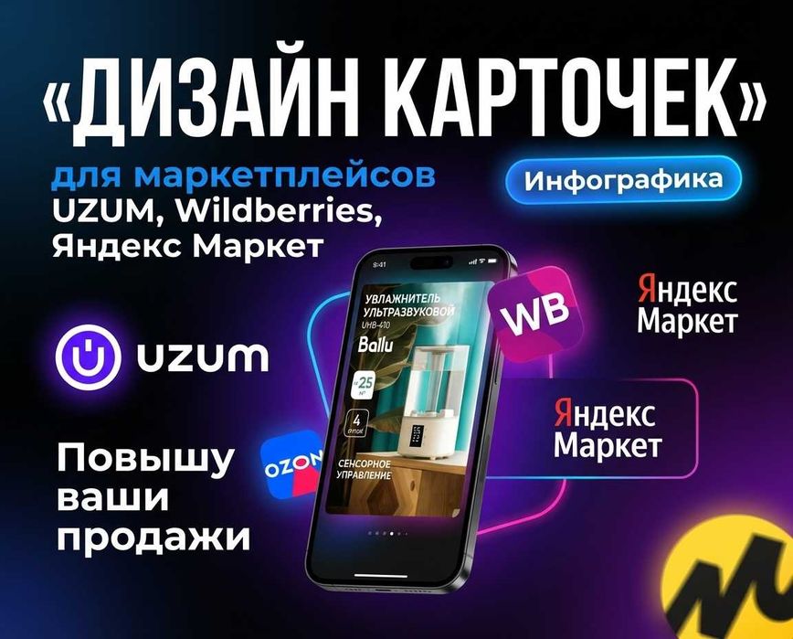 Дизайн карточки+Инфографика для WB, UZUM