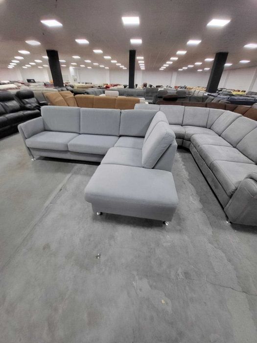 ПРОМОЦИЯ! Светло сив ъглов диван от плат с ракла и чекмеджe "LIRIO-S"