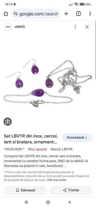 Set superb inox Nou cu piatra ametist