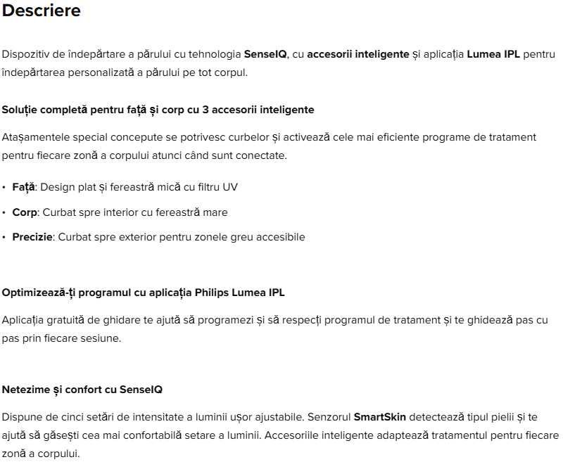 Epilator IPL Philips Lumea Seria 9000 BRI955/00, Senzor Smartskin, Nou