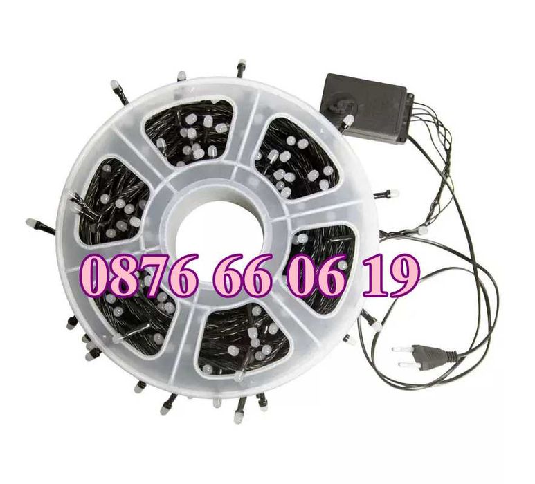 Коледни лампички 50 метра на макара, синя светлина, водоустойчиви