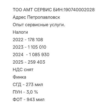 ТОО с финустойчивостью, ФОТ 900 млн тг