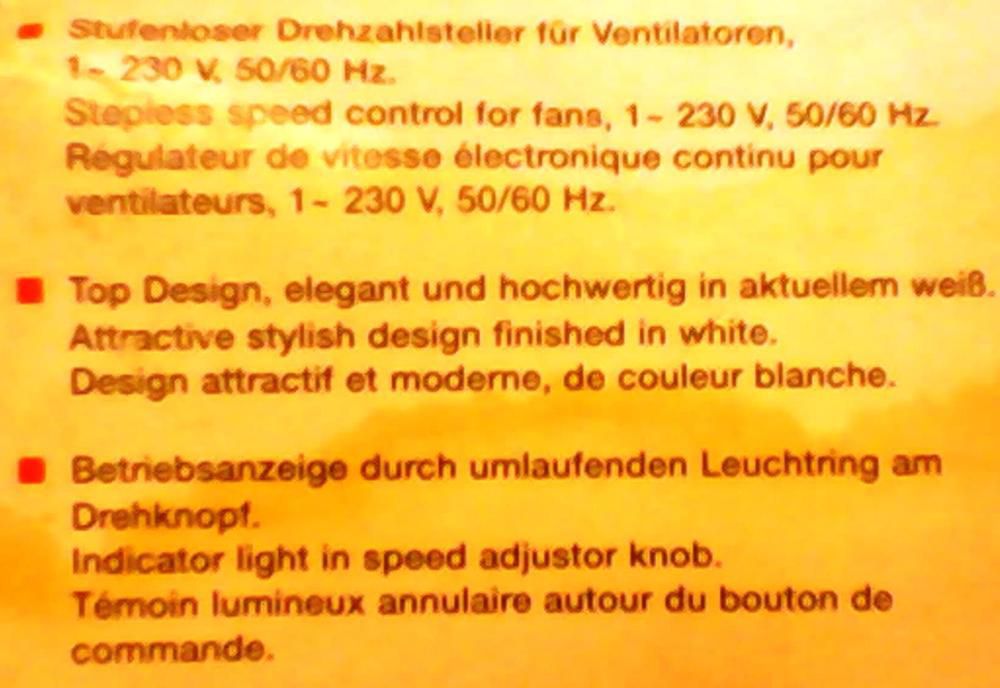 Regulator viteza (variator) ventilator HELIOS, Germania