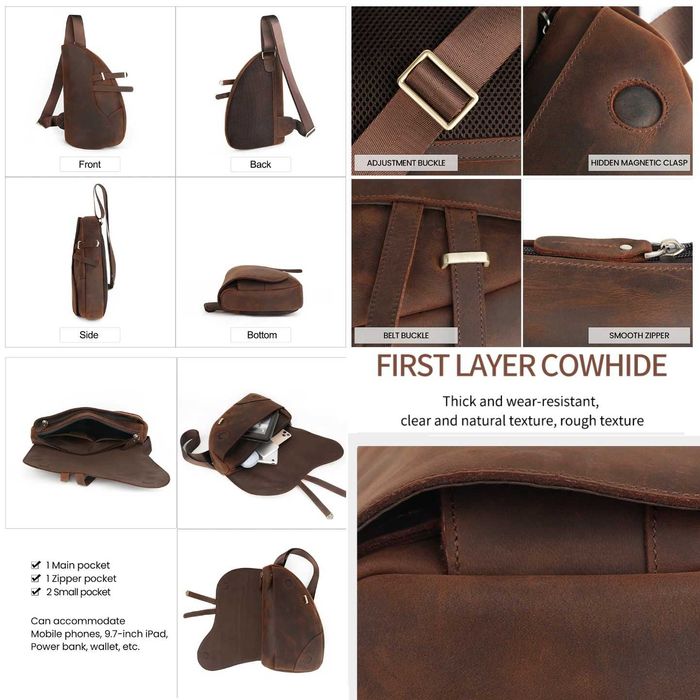 Чанта от естествена кожа (носене през гърди / рамо / кръст)