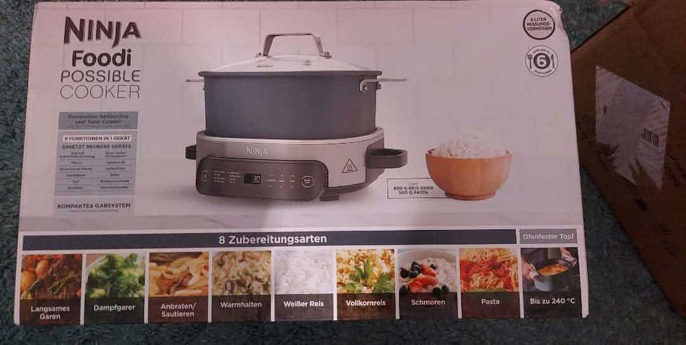 Multicooker Ninja Foodi PossibleCooker 8 in 1 MC1101, 1400W, 6 L, 8 functii, vas detasabil, albastru
