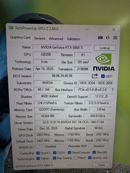Видеокарта RTX 5060Ti 16gb