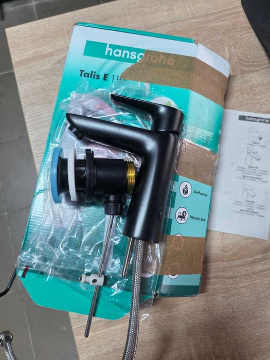 Baterie lavoar Hansgrohe, Talis E 110, fără ventil, negru mat